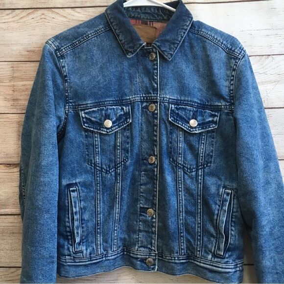 AMERICAN EAGLE JEAN JACKET‎ WITH PLAID FLANNEL LINING - Picture 2 of 11